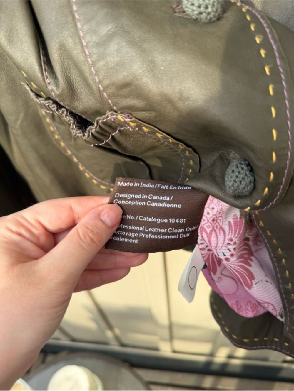 Vintage Danier Genuine Leather Olive Green Jacket with Pink & Yellow Stitching - Picture 9 of 11